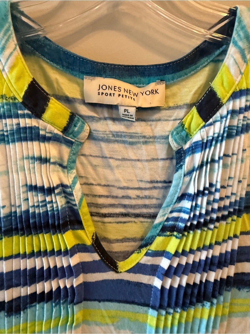 Jones New York Sport Petite Striped Sleeveless Dress Blue Green Yellow PL - Picture 2 of 3